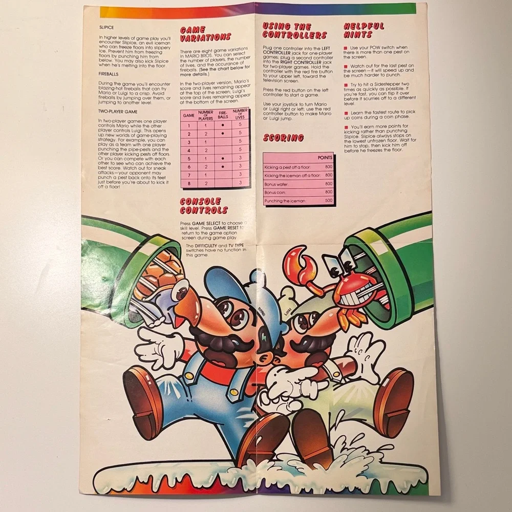 Atari 2600 Nintendo Mario Bros Video Game Manual